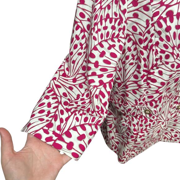 Quiet Luxury Statement Print Blazer Rena Lange Pink Ivory Cotton Size 16 - Picture 3 of 11